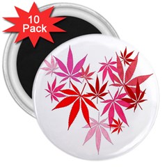 Marijuana Cannabis Rainbow Pink Love Heart 3  Magnets (10 Pack) 