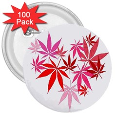 Marijuana Cannabis Rainbow Pink Love Heart 3  Buttons (100 Pack)  by Mariart