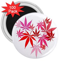 Marijuana Cannabis Rainbow Pink Love Heart 3  Magnets (100 Pack)