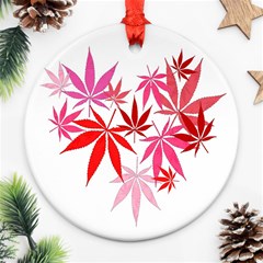 Marijuana Cannabis Rainbow Pink Love Heart Round Ornament (two Sides) by Mariart