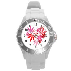 Marijuana Cannabis Rainbow Pink Love Heart Round Plastic Sport Watch (l)