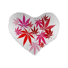 Marijuana Cannabis Rainbow Pink Love Heart Standard 16  Premium Heart Shape Cushions