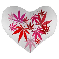 Marijuana Cannabis Rainbow Pink Love Heart Large 19  Premium Flano Heart Shape Cushions