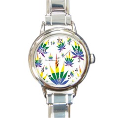 Marijuana Cannabis Rainbow Love Green Yellow Red White Leaf Round Italian Charm Watch