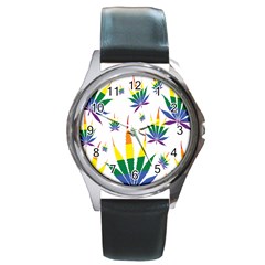 Marijuana Cannabis Rainbow Love Green Yellow Red White Leaf Round Metal Watch