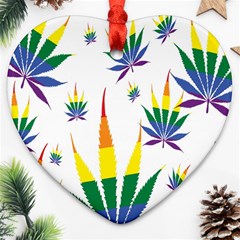 Marijuana Cannabis Rainbow Love Green Yellow Red White Leaf Ornament (heart)