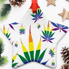 Marijuana Cannabis Rainbow Love Green Yellow Red White Leaf Ornament (star) by Mariart