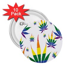 Marijuana Cannabis Rainbow Love Green Yellow Red White Leaf 2 25  Buttons (10 Pack) 