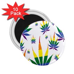 Marijuana Cannabis Rainbow Love Green Yellow Red White Leaf 2 25  Magnets (10 Pack) 