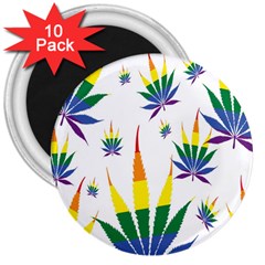 Marijuana Cannabis Rainbow Love Green Yellow Red White Leaf 3  Magnets (10 Pack) 