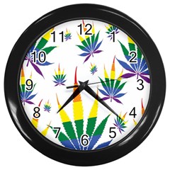 Marijuana Cannabis Rainbow Love Green Yellow Red White Leaf Wall Clocks (black) by Mariart