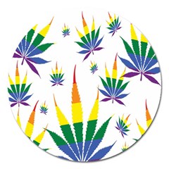 Marijuana Cannabis Rainbow Love Green Yellow Red White Leaf Magnet 5  (round)