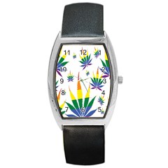 Marijuana Cannabis Rainbow Love Green Yellow Red White Leaf Barrel Style Metal Watch