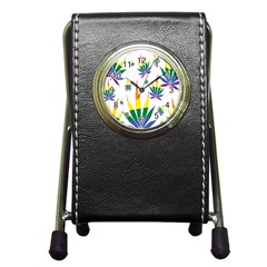 Marijuana Cannabis Rainbow Love Green Yellow Red White Leaf Pen Holder Desk Clocks by Mariart