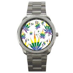 Marijuana Cannabis Rainbow Love Green Yellow Red White Leaf Sport Metal Watch