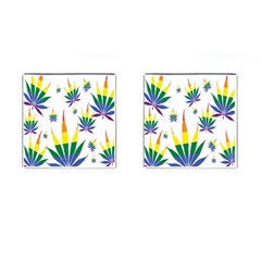 Marijuana Cannabis Rainbow Love Green Yellow Red White Leaf Cufflinks (square) by Mariart