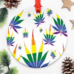 Marijuana Cannabis Rainbow Love Green Yellow Red White Leaf Round Ornament (two Sides) by Mariart