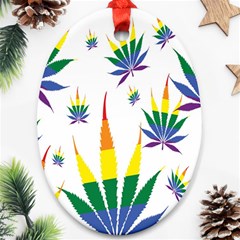 Marijuana Cannabis Rainbow Love Green Yellow Red White Leaf Oval Ornament (two Sides) by Mariart