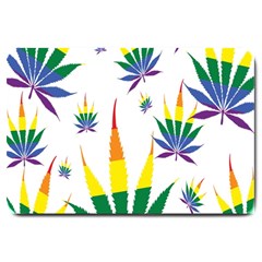 Marijuana Cannabis Rainbow Love Green Yellow Red White Leaf Large Doormat  by Mariart