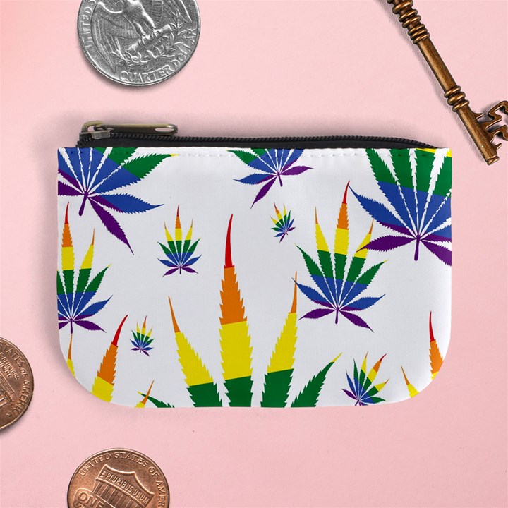 Marijuana Cannabis Rainbow Love Green Yellow Red White Leaf Mini Coin Purses