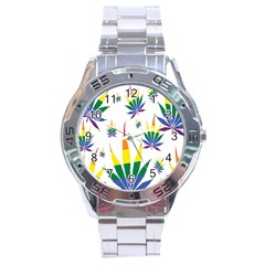 Marijuana Cannabis Rainbow Love Green Yellow Red White Leaf Stainless Steel Analogue Watch by Mariart