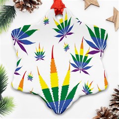 Marijuana Cannabis Rainbow Love Green Yellow Red White Leaf Ornament (snowflake) by Mariart