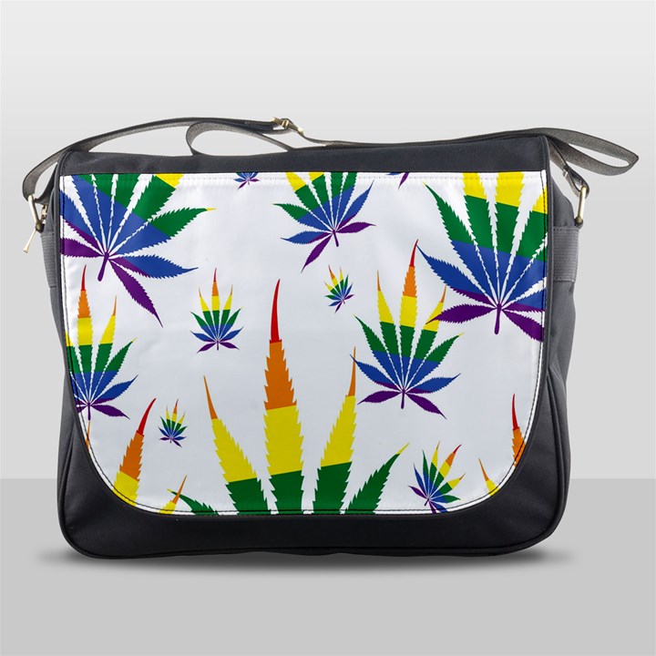 Marijuana Cannabis Rainbow Love Green Yellow Red White Leaf Messenger Bags