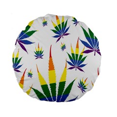 Marijuana Cannabis Rainbow Love Green Yellow Red White Leaf Standard 15  Premium Round Cushions by Mariart