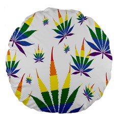 Marijuana Cannabis Rainbow Love Green Yellow Red White Leaf Large 18  Premium Round Cushions