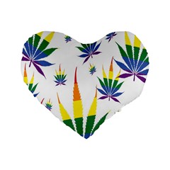 Marijuana Cannabis Rainbow Love Green Yellow Red White Leaf Standard 16  Premium Heart Shape Cushions