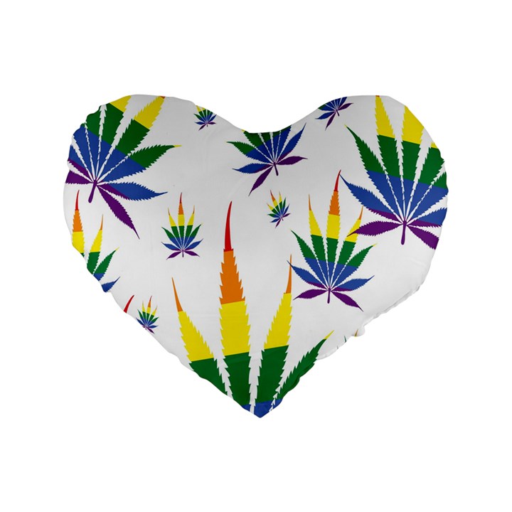 Marijuana Cannabis Rainbow Love Green Yellow Red White Leaf Standard 16  Premium Heart Shape Cushions