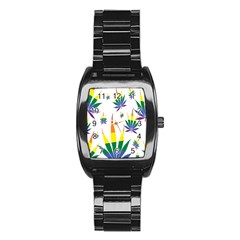 Marijuana Cannabis Rainbow Love Green Yellow Red White Leaf Stainless Steel Barrel Watch by Mariart