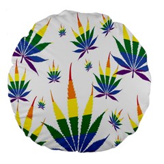 Marijuana Cannabis Rainbow Love Green Yellow Red White Leaf Large 18  Premium Flano Round Cushions