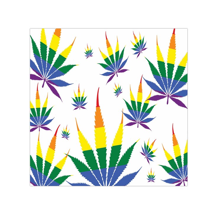 Marijuana Cannabis Rainbow Love Green Yellow Red White Leaf Small Satin Scarf (Square)