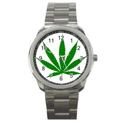 Marijuana Weed Drugs Neon Cannabis Green Leaf Sign Sport Metal Watch