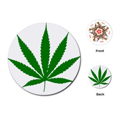 Marijuana Weed Drugs Neon Cannabis Green Leaf Sign Playing Cards (round)  by Mariart