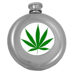 Marijuana Weed Drugs Neon Cannabis Green Leaf Sign Round Hip Flask (5 Oz) by Mariart