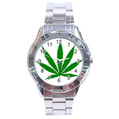 Marijuana Weed Drugs Neon Cannabis Green Leaf Sign Stainless Steel Analogue Watch by Mariart