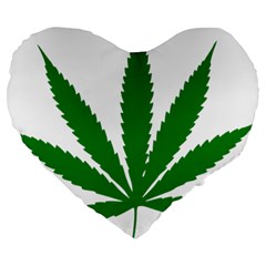 Marijuana Weed Drugs Neon Cannabis Green Leaf Sign Large 19  Premium Heart Shape Cushions by Mariart