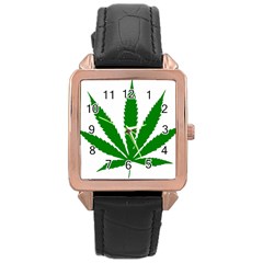 Marijuana Weed Drugs Neon Cannabis Green Leaf Sign Rose Gold Leather Watch 