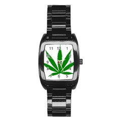 Marijuana Weed Drugs Neon Cannabis Green Leaf Sign Stainless Steel Barrel Watch by Mariart