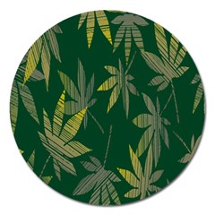 Marijuana Cannabis Rainbow Love Green Yellow Leaf Magnet 5  (round) by Mariart