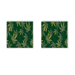 Marijuana Cannabis Rainbow Love Green Yellow Leaf Cufflinks (square) by Mariart