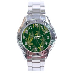 Marijuana Cannabis Rainbow Love Green Yellow Leaf Stainless Steel Analogue Watch by Mariart