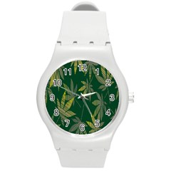 Marijuana Cannabis Rainbow Love Green Yellow Leaf Round Plastic Sport Watch (m)