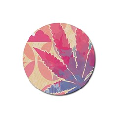 Marijuana Heart Cannabis Rainbow Pink Cloud Rubber Coaster (round)  by Mariart