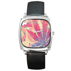 Marijuana Heart Cannabis Rainbow Pink Cloud Square Metal Watch