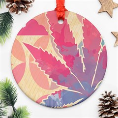 Marijuana Heart Cannabis Rainbow Pink Cloud Round Ornament (two Sides) by Mariart