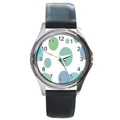 Polka Dots Blue Green White Round Metal Watch by Mariart