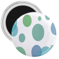 Polka Dots Blue Green White 3  Magnets by Mariart